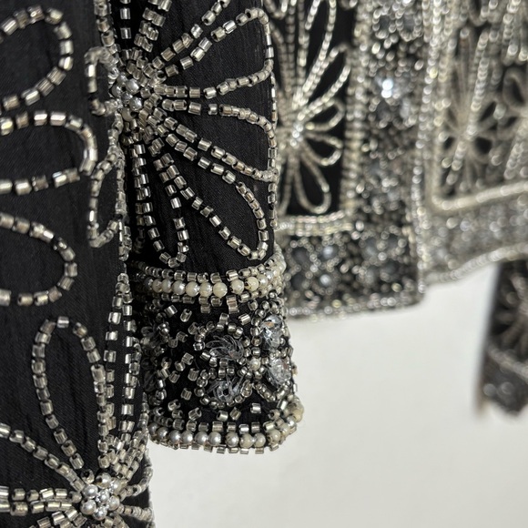 SCALA Embroidered Silk Formal Evening Jacket Silver Floral Beading - Picture 5 of 16